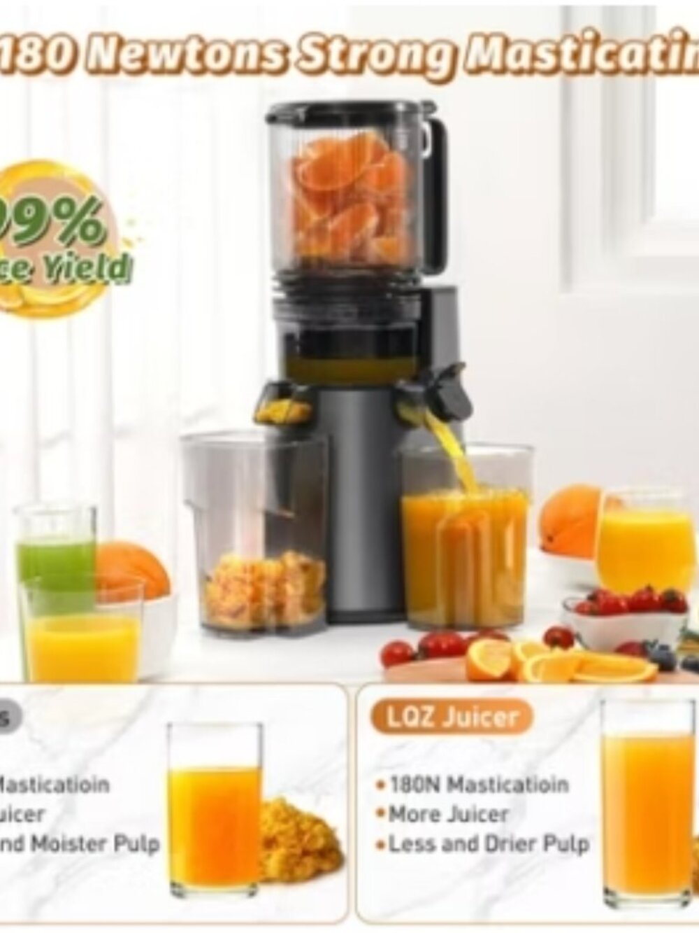 Cold Press Juicer, Juicer Machines with 5.4" Wide Feed Chute for Juice Extractor - Picture 7 of 9